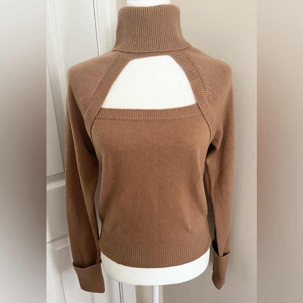 Paige Cherise Toffee Bronze Soft Wool Blend Cut Out Turtleneck Sweater NWT